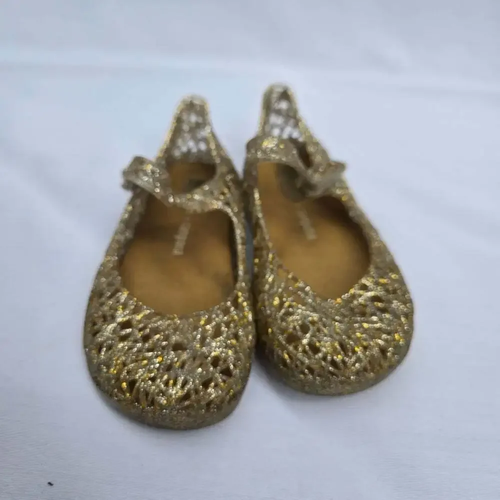 Mini Melissa Gold Glitter Kids Jelly Shoes Size 8